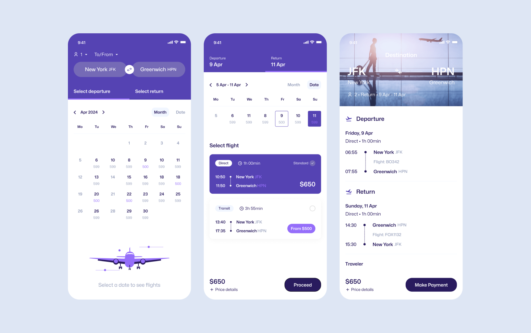 Flight booking app design for online travel company